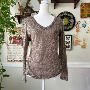 Vintage‎ Y2K Women's L Burnout Animal Print Sheer Long Sleeve Layering Top